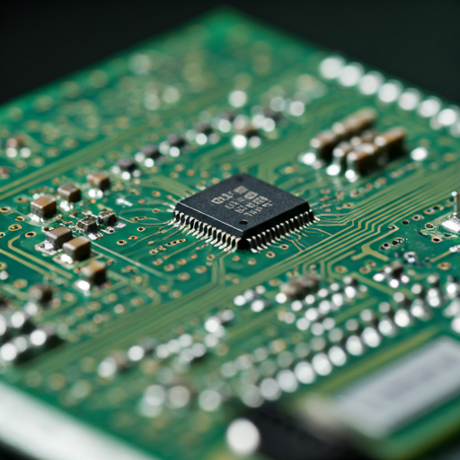 Macro shot of a complex green printed circuit board