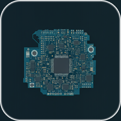 Close-up of a complex printed circuit board with copper traces and surface-mount components